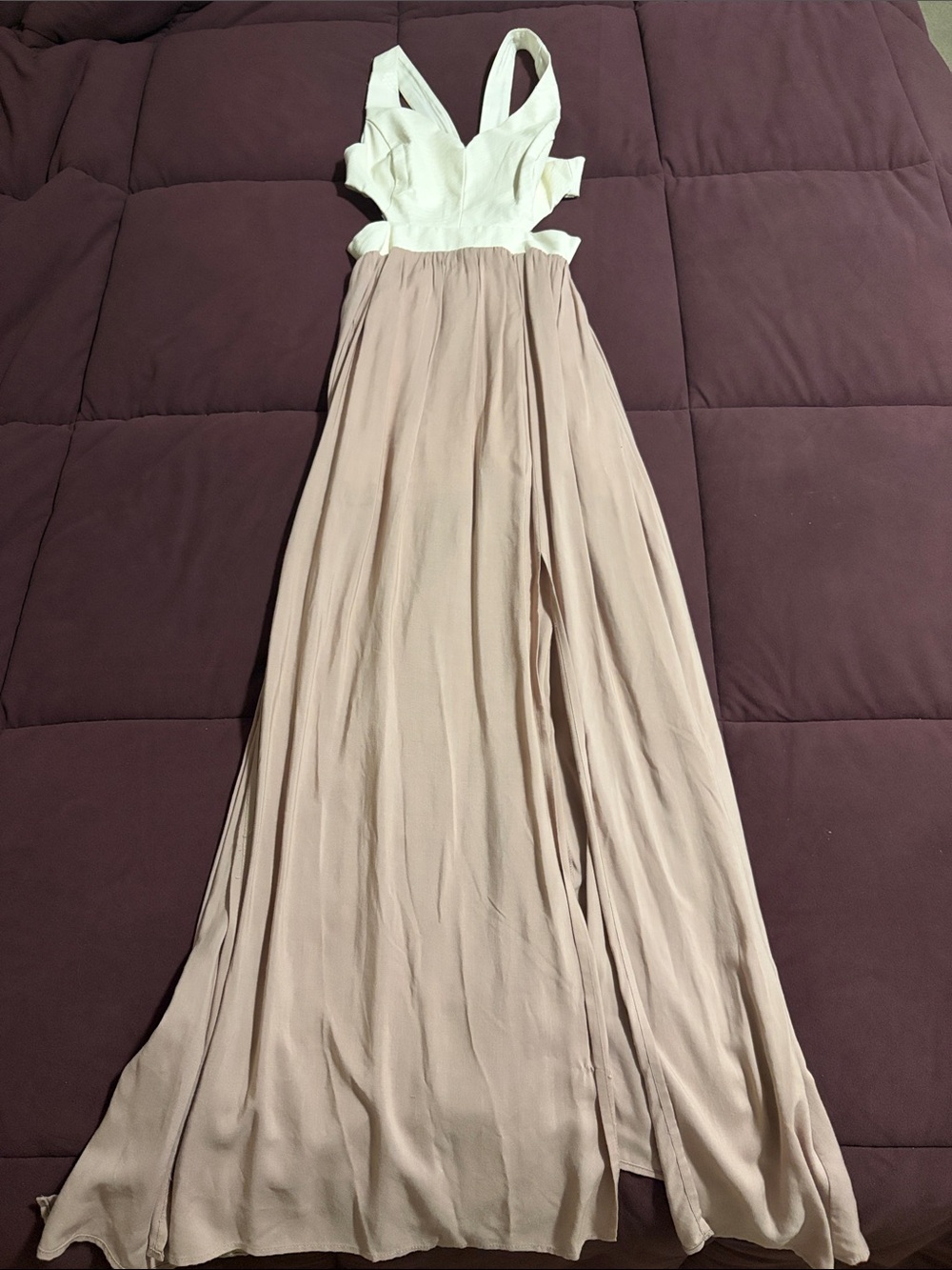 Two-Tone Pleated Maxi Dress in Blush and Ivory